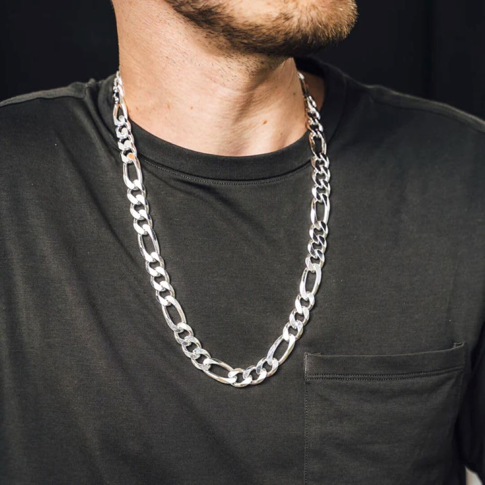 Verona Jewelers 925 Sterling Silver Men's Figaro Chain Necklace 8.5-10.5mm | Italian Made 20-30 Inch Silver Necklace for Men | Perfect Gift for Birthday, Anniversary & Special Occasions