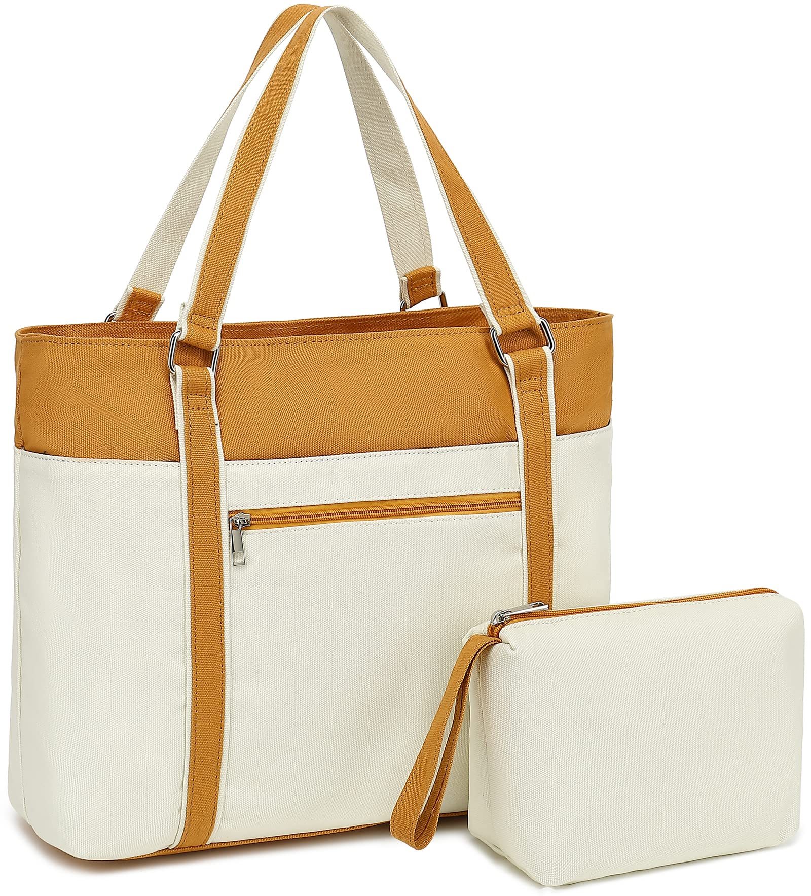 Stylish Women's Canvas Laptop Tote Bag - Lightweight Work Shoulder Purse for 15.6 Inch Notebook | Perfect for Office Commute, Business Travel & College Campus Use
