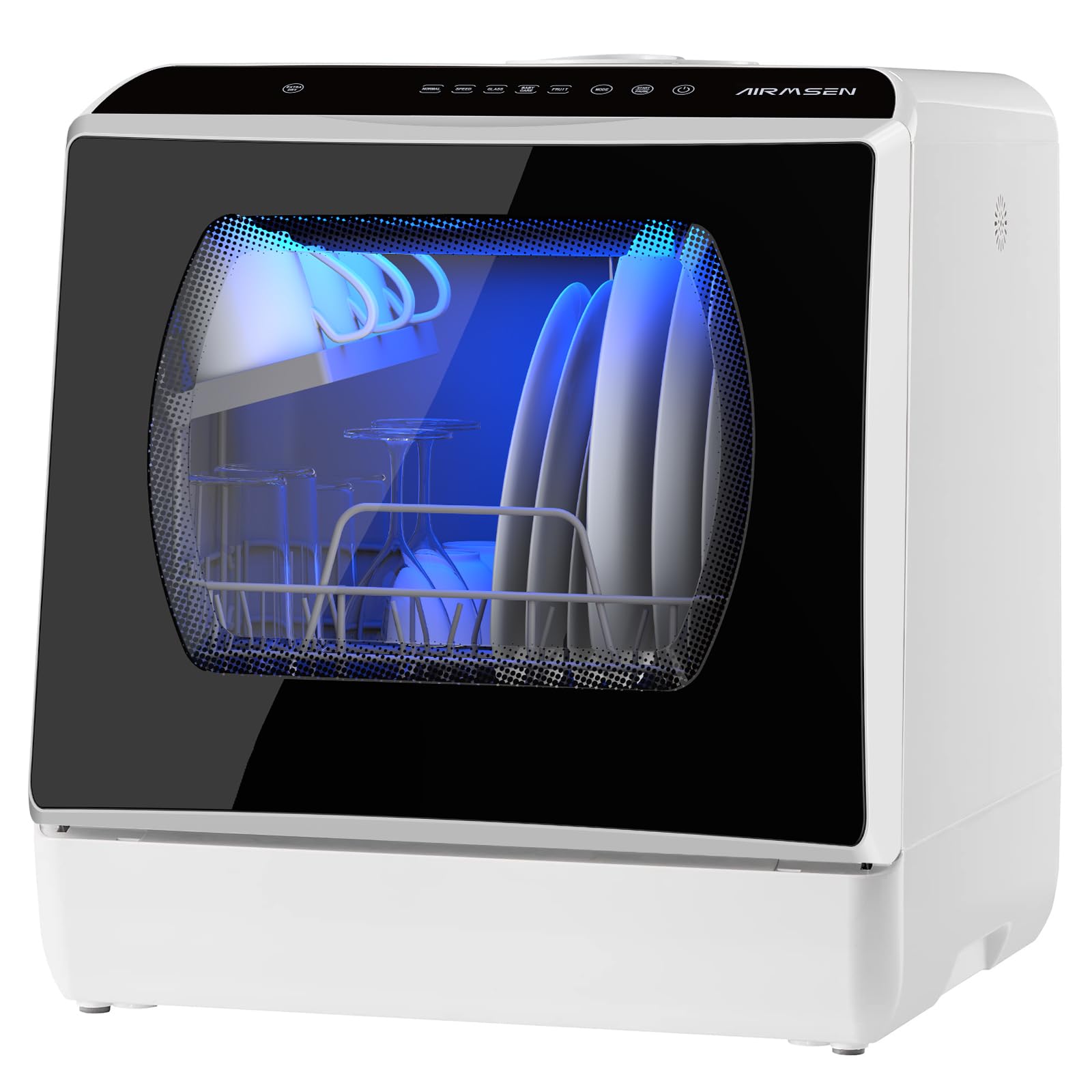 Portable Countertop Dishwasher - 5 Wash Programs, 5L Built-in Water Tank & Double-Layer Glass Door - No Plumbing Required for Home, Apartment, RV & Small Kitchen Use | Compact Dishwashing Solution for Dorms, Camping & Tiny Houses