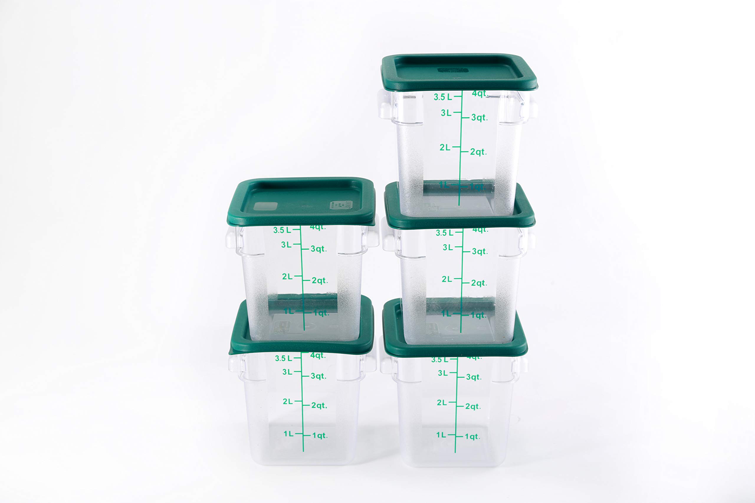 5-Pack Commercial Grade 4 Qt Square Food Storage Containers with Lids - BPA-Free Polycarbonate, Clear & Durable - Perfect for Meal Prep, Restaurant Use, and Bulk Food Storage