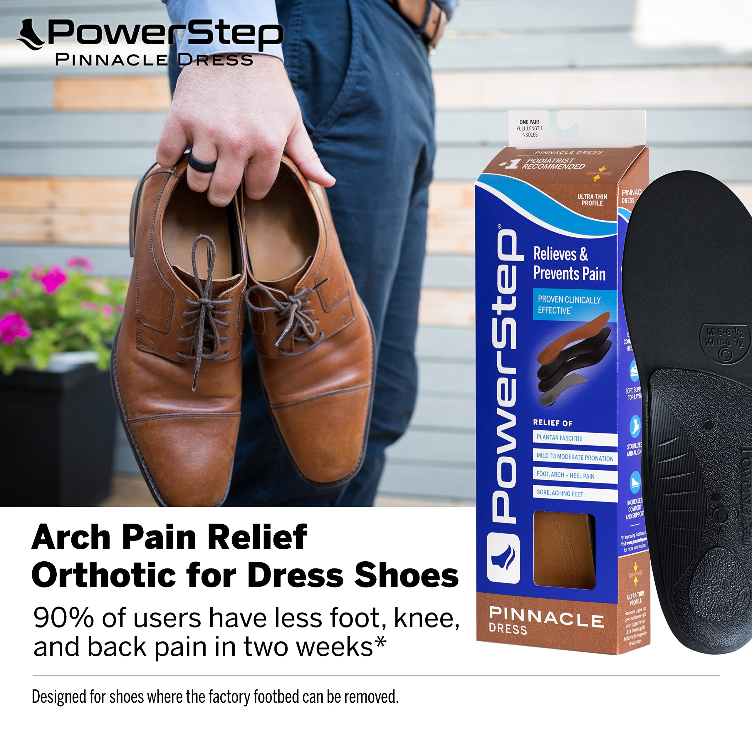 PowerStep Pinnacle Arch Support Insoles for Dress Shoes – Orthotic Inserts for Men & Women – Relieve Foot Pain & Discomfort – Perfect for Work, Walking & Standing All Day