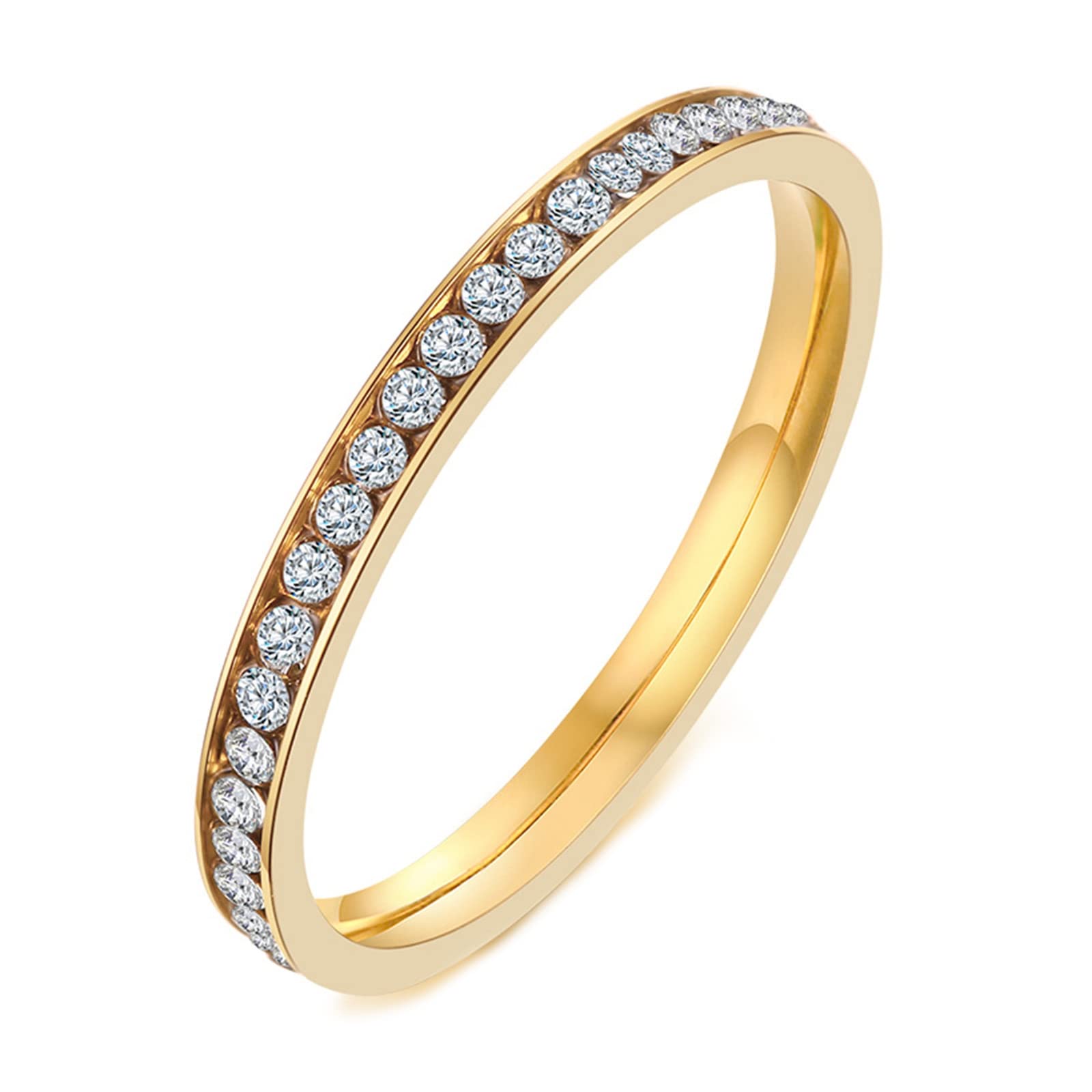 2MM Cubic Zirconia Eternity Wedding Band - Stackable Stainless Steel Women's Ring for Bridal, Anniversary & Everyday Wear - Durable & Hypoallergenic Jewelry Gift