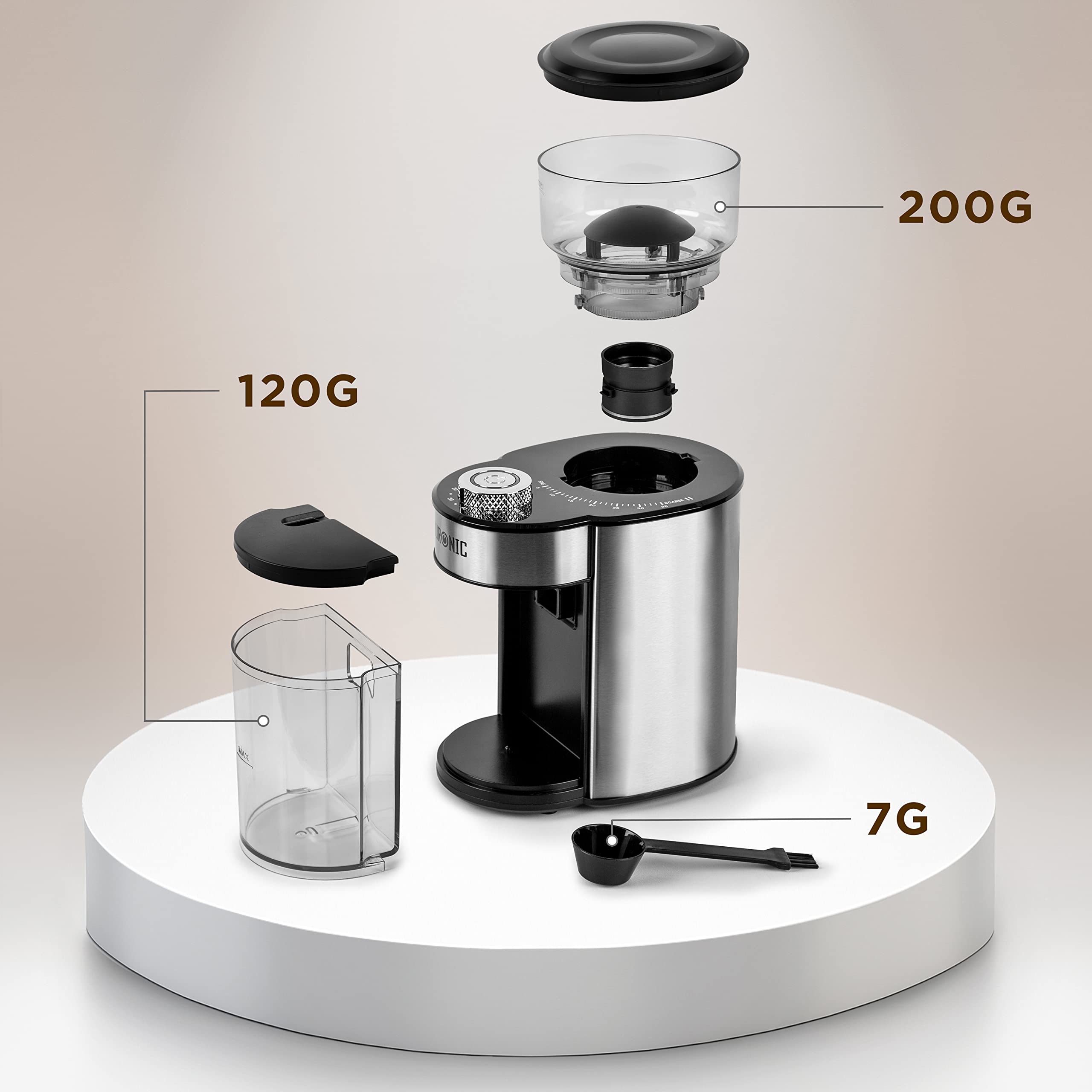 Duronic BG200 Electric Coffee Grinder - 200W Conical Burr Grinder with 35 Precise Settings for Espresso, French Press & Drip Coffee - 200g Bean Capacity (12 Cups) - Perfect for Home, Office & Coffee Shops