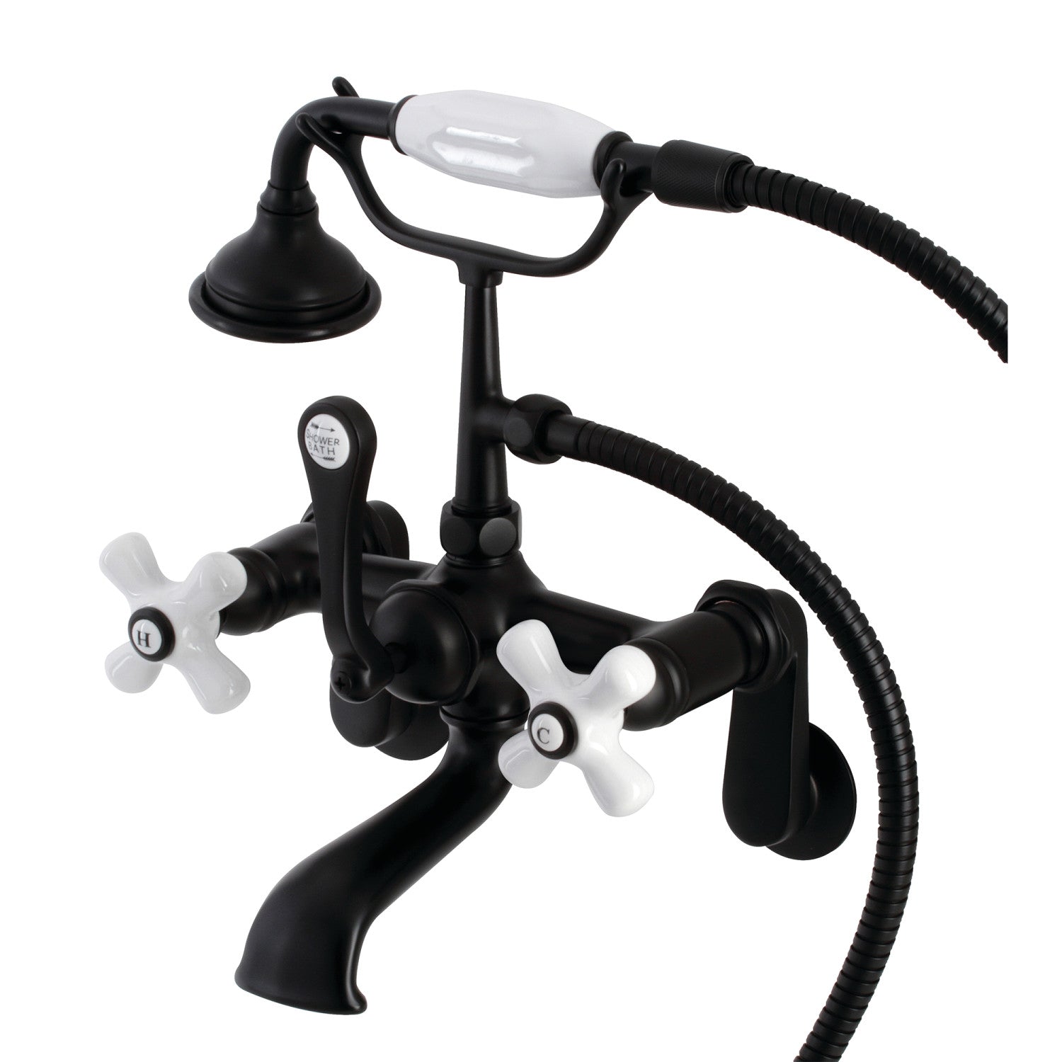 Vintage Matte Black Clawfoot Tub Faucet with Hand Shower - 3 Handle Wall Mount 2 Hole Design for Bathroom & Freestanding Tubs - Perfect for Classic Bathroom Renovations & Spa-Like Showers