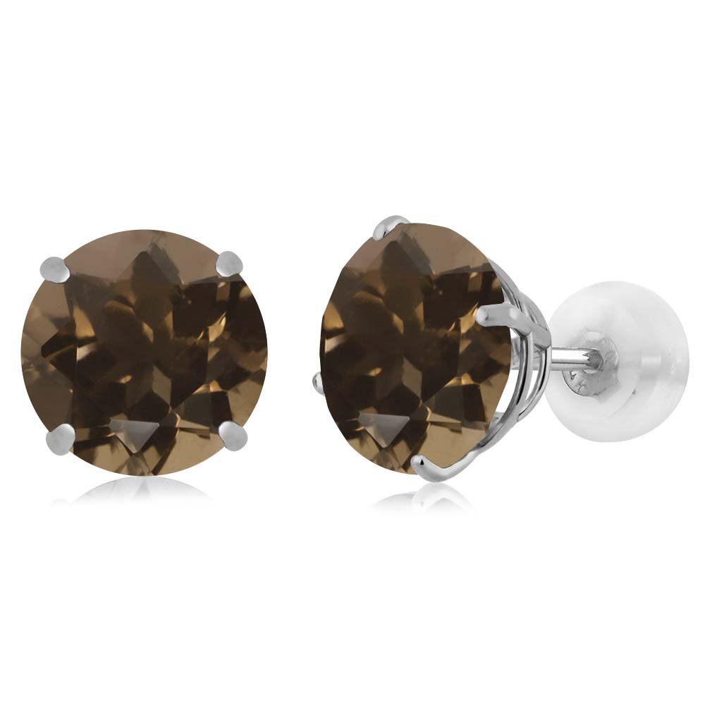 14K White Gold 8MM Round Birthstone Stud Earrings for Women & Men | Gem Stone King Solid Gold Earrings with Comfort Back | Perfect Gift for Anniversary, Birthday & Special Occasions