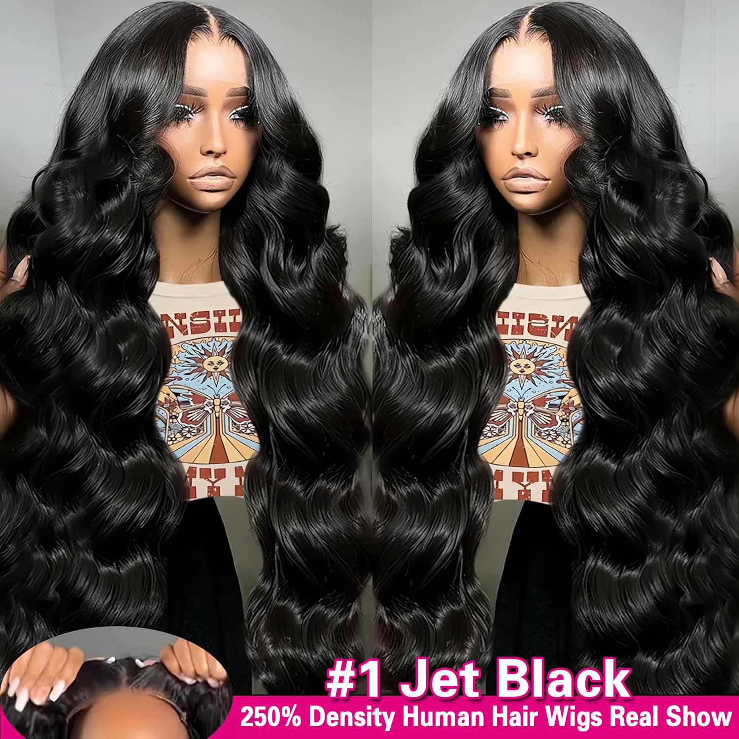 13x6 Lace Front Wigs Human Hair - 30 Inch HD Body Wave 250% Density Pre-Plucked Glueless Wig with Baby Hair #1 Jet Black for Women | Natural Look for Daily Wear, Parties & Special Occasions
