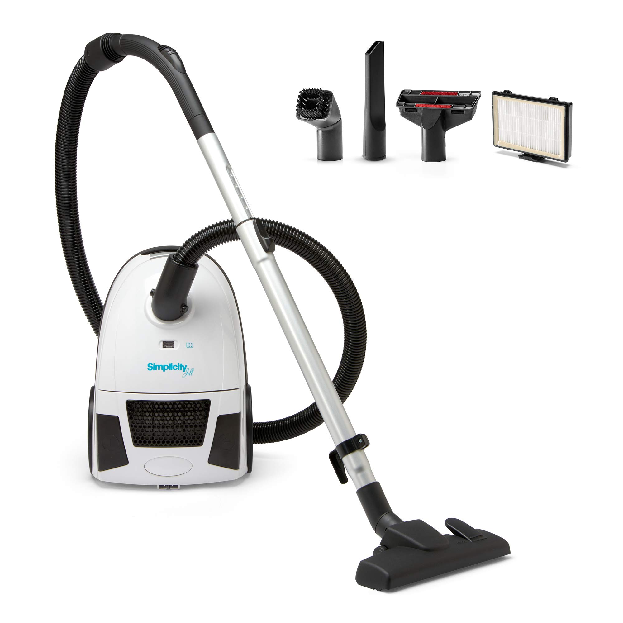 Simplicity Jill Compact Canister Vacuum Cleaner for Hardwood Floors & Rugs - HEPA Filtration, Bagged System - Perfect for Pet Hair, Dust & Allergen Removal in Homes & Apartments