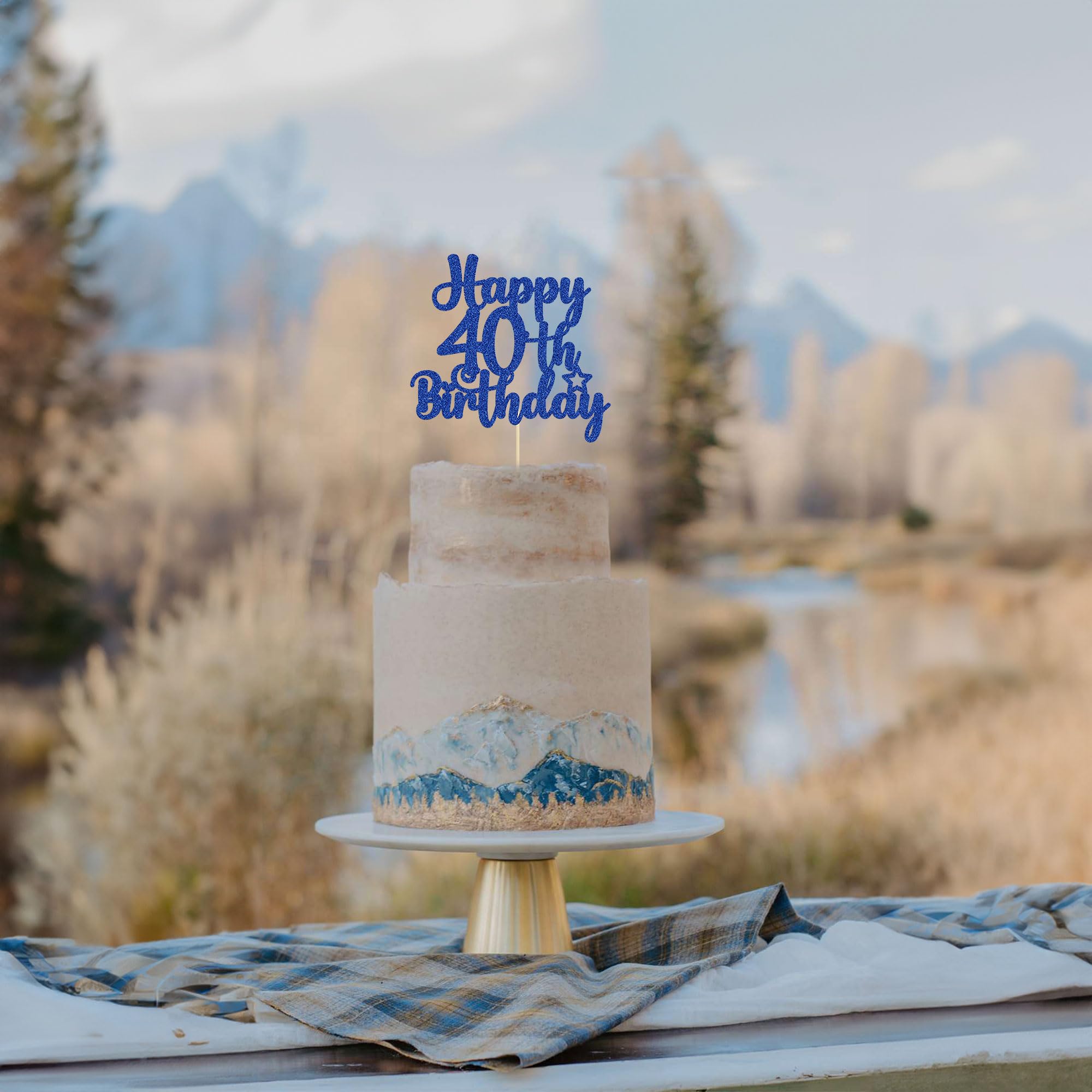 Happy 40th Birthday Cake Topper - Glitter 'Cheers to 40 Years' Cake Pick for 40th Anniversary Party Decorations (Blue) - Perfect for Milestone Birthday Cakes, Celebration Parties & Festive Decor