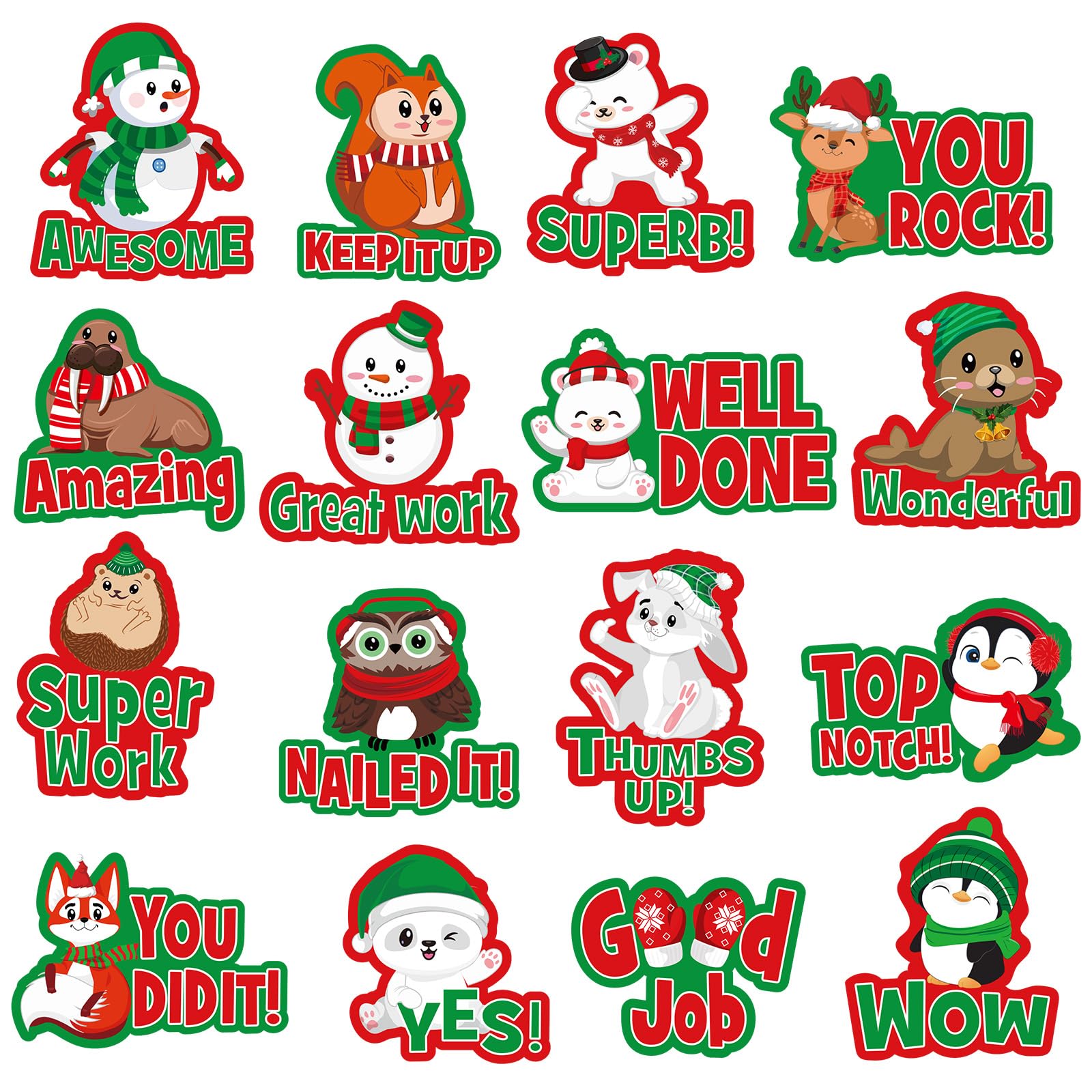 400-Piece Christmas Stickers for Teachers - Winter Motivational & Kindness Reward Labels, Cute Holiday Animal Stickers for Kids' Homework, Tests, Assignments & Classroom Decor - Perfect for Holiday Crafts, Gift Wrapping & School Activities