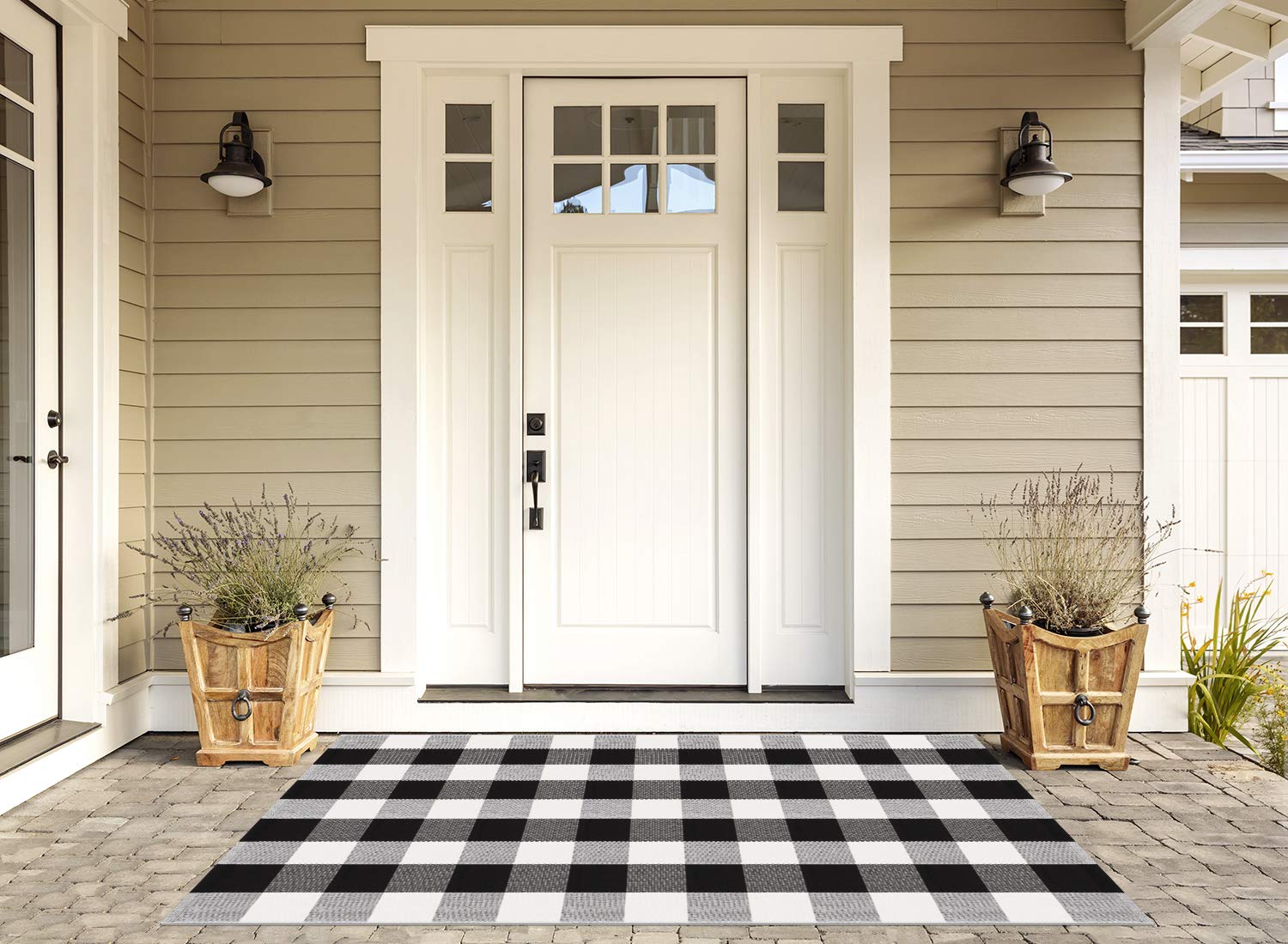 Syntus Buffalo Plaid Rug 35.4x59 Inch - Black and White Cotton Doormat for Kitchen, Porch, Bathroom, Living Room | Non-Slip Indoor Outdoor Area Rug for Home Decor & Entryway