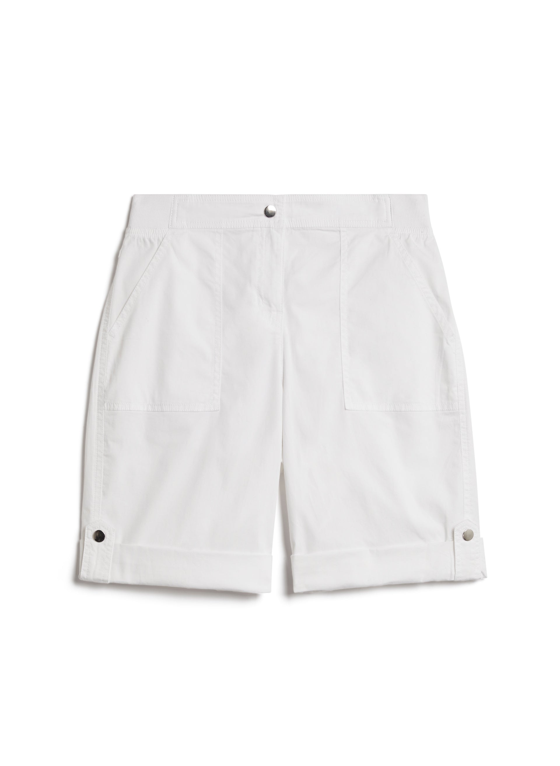 Women's High Waist Cuffed Denim Shorts with Tab Detail - Casual Summer Outfit for Beach, Travel & Street Style