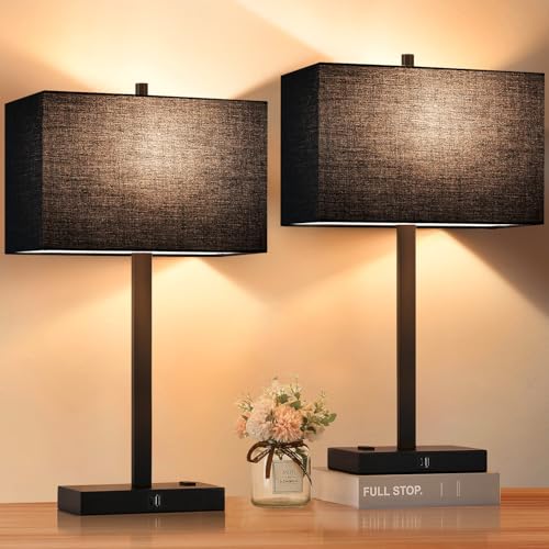 Black Linen& Matte Black(Base)-Two 2700K Bulbs Included
