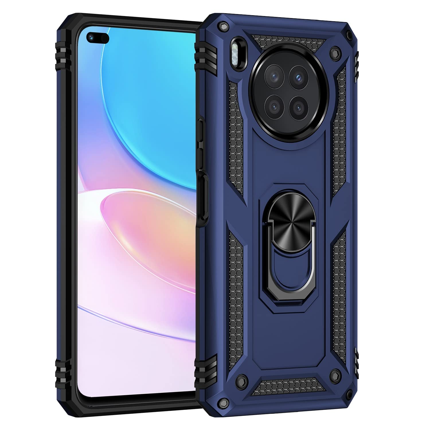 Premium Magnetic Ring Holder Shockproof Phone Case for Huawei Nova 8i - Heavy Duty Protection, Anti-Scratch & Anti-Fingerprint (Blue) - Perfect for Work, Travel & Outdoor Activities