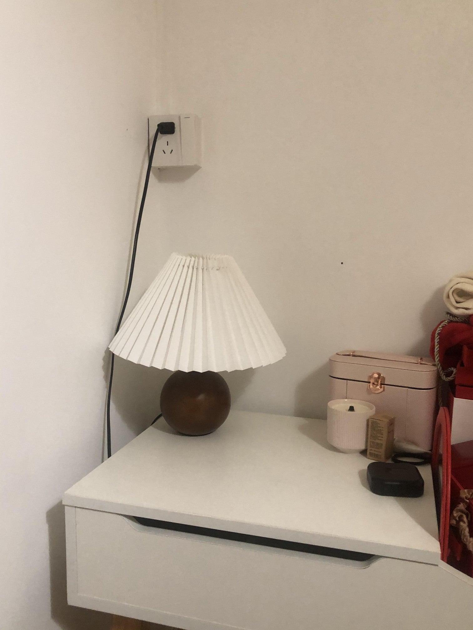 Modern Wooden Pleated Table Lamp - Handcrafted Natural Wood Nightstand Light for Bedroom, Living Room & Office - Warm Ambient Lighting for Home Decor