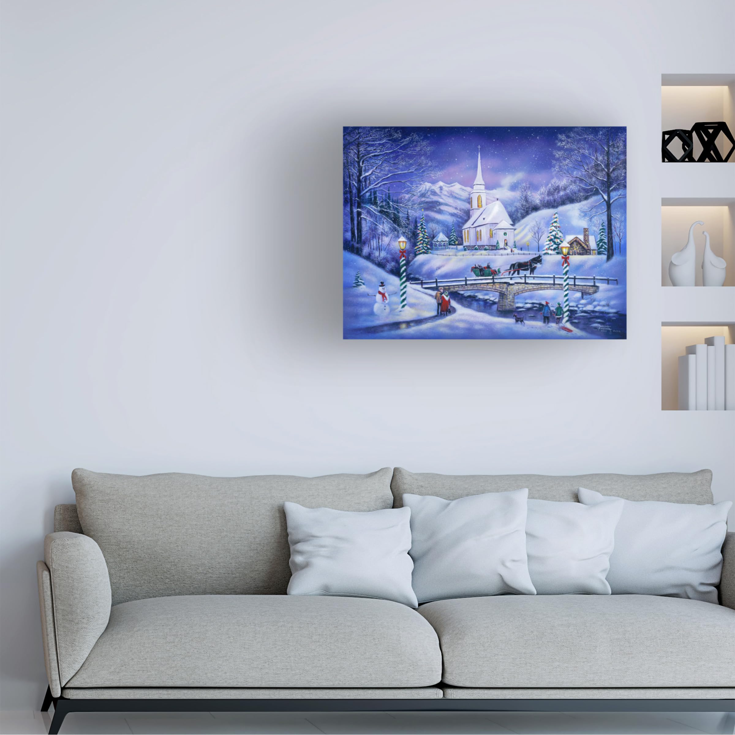 Trademark Fine Art Canvas Wall Art - Robert Andrea 'Mountain Valley Christmas' Landscape Painting - Premium Stretched Canvas Print for Home & Office Decor - Perfect for Living Room, Bedroom, Dining Room & Holiday Gift Giving