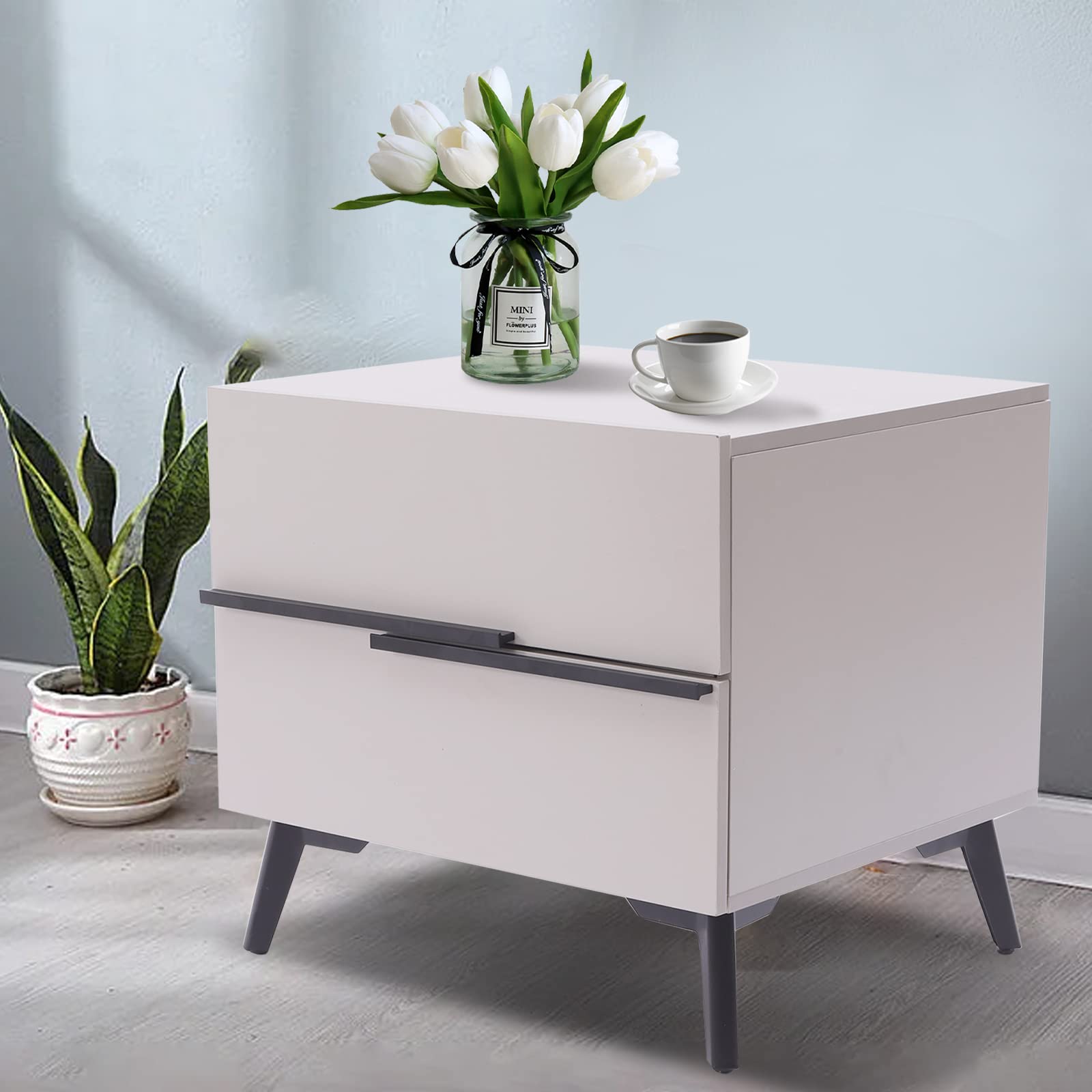 Modern Nightstand with 2 Drawers - Wooden Bedside Table for Bedroom Storage | Compact End Table for Small Spaces, Apartment Living & Guest Rooms