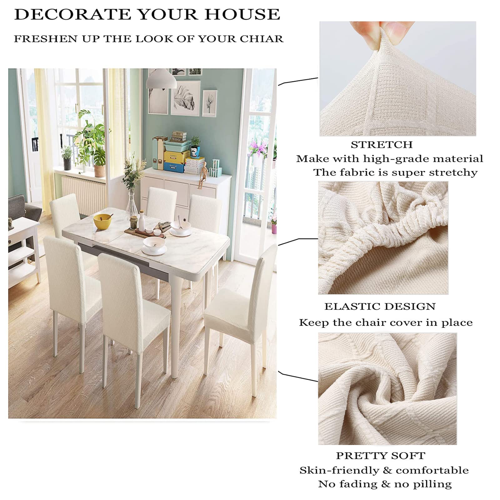 Super Fit Stretch Washable Dining Chair Cover - Removable Slipcover for Hotel, Restaurant, Wedding & Banquet (Beige, Set of 4) | Perfect for Home Dining, Ceremonies & Party Decorations