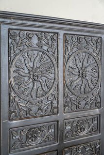 Hand Carved Tallboy Charcoal Wooden Indian Armoire Closet - Vintage Storage Cabinet for Bedroom, Living Room & Entryway Organization
