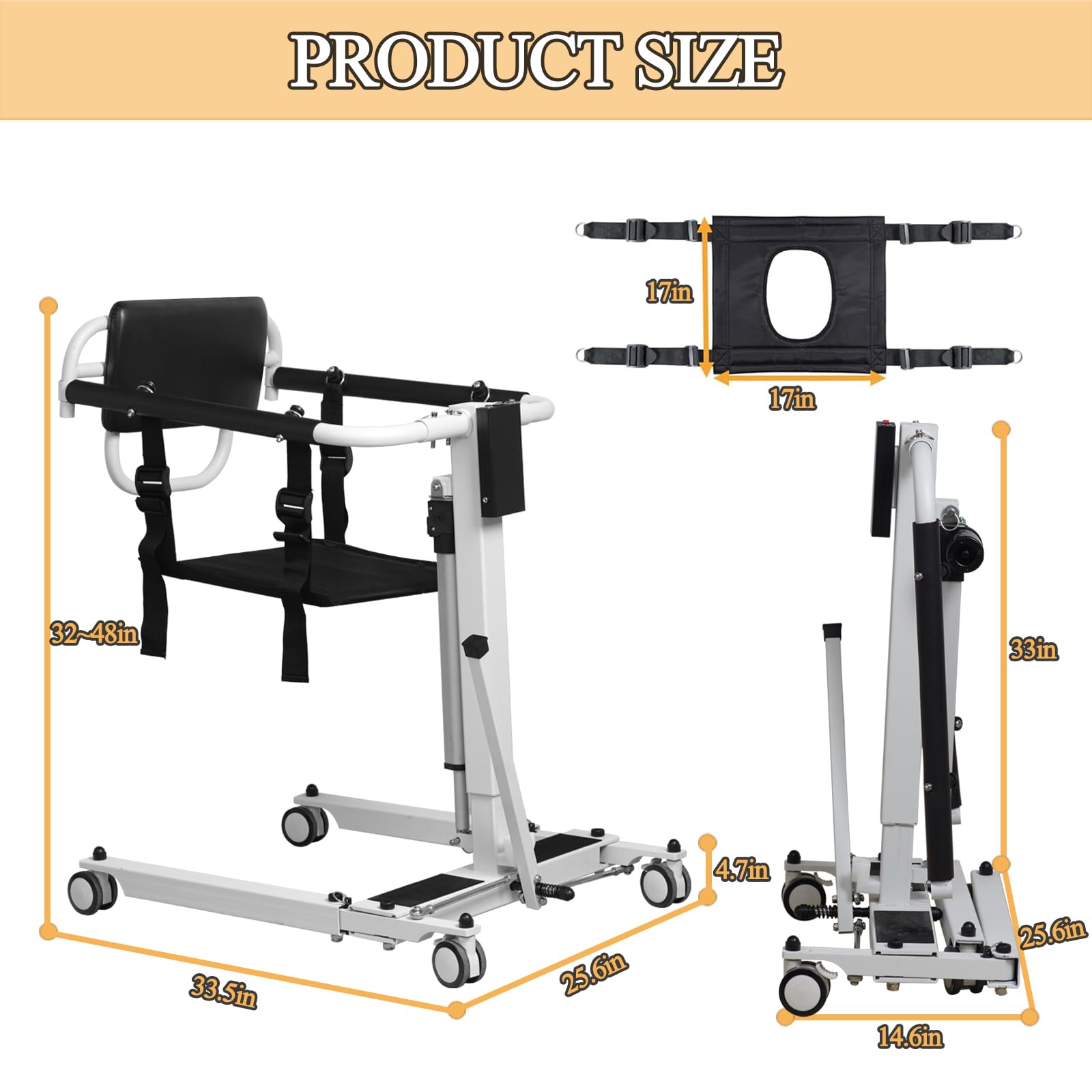 Electric Patient Lift Transfer Chair - Foldable & Portable Lift Wheelchair for Home, Car & Commode Use - Ideal for Seniors & Elderly Care - Assistive Mobility Device for Safe Toilet & Bed Transfers