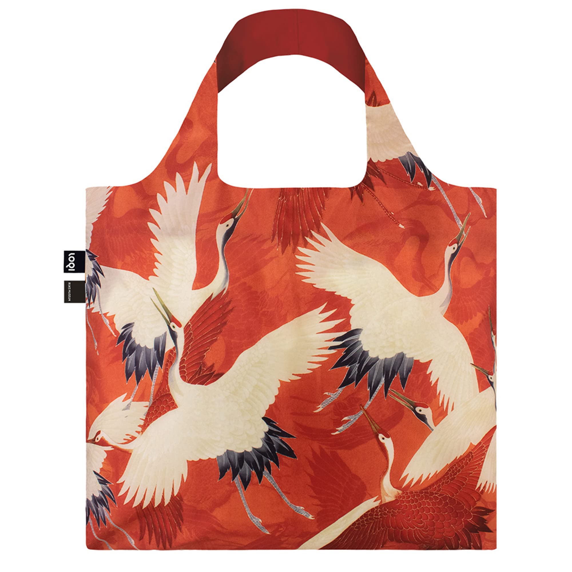 LOQI Museum Collection Tote Bag - White Crane and Red Crane Design | Eco-Friendly Reusable Shopping Bag for Groceries, Travel & Daily Use