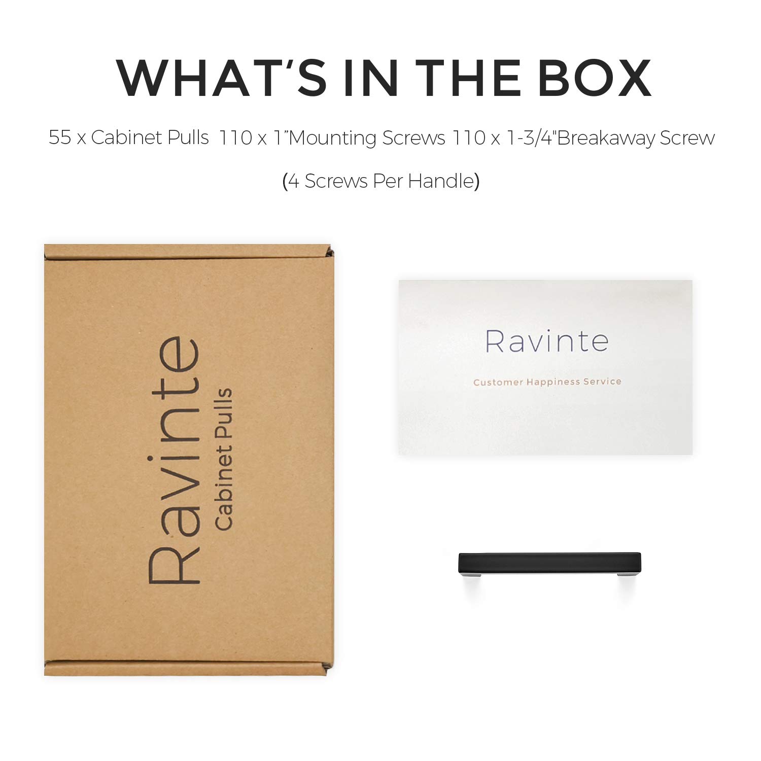Ravinte 55 Pack 3-3/4 Inch Matte Black Square Cabinet Handles & Drawer Pulls - Durable Kitchen Cabinet Hardware for Modern Home & Office Renovation