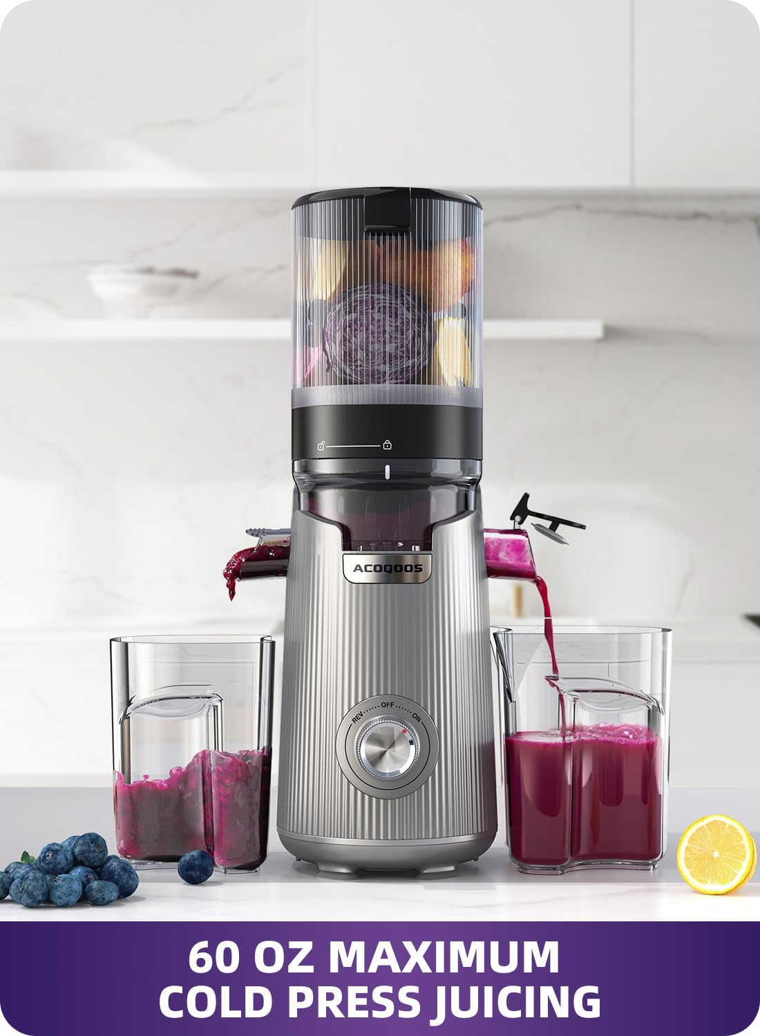 ACOQOOS Slow Masticating Juicer for Fruits & Vegetables - 5.3