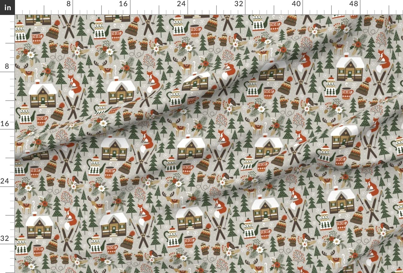 Premium Spoonflower Minky Fabric - Soft Light Gray Deer & Fox Woodland Winter Snow Christmas Print by The Yard - Perfect for Sewing Baby Blankets, Quilt Backing, Plush Toys & Holiday Decorations