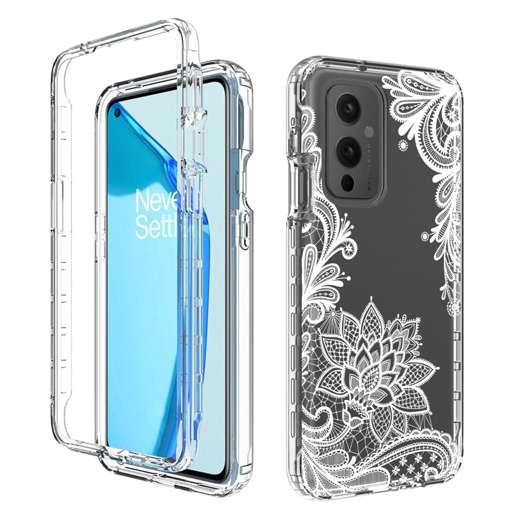 OnePlus 9 5G LE2110 Phone Case with Tempered Glass Screen Protector - Clear Mandala Design Full Body Protective Cover | Shockproof, Anti-Scratch | Perfect for Daily Use, Travel & Outdoor Activities