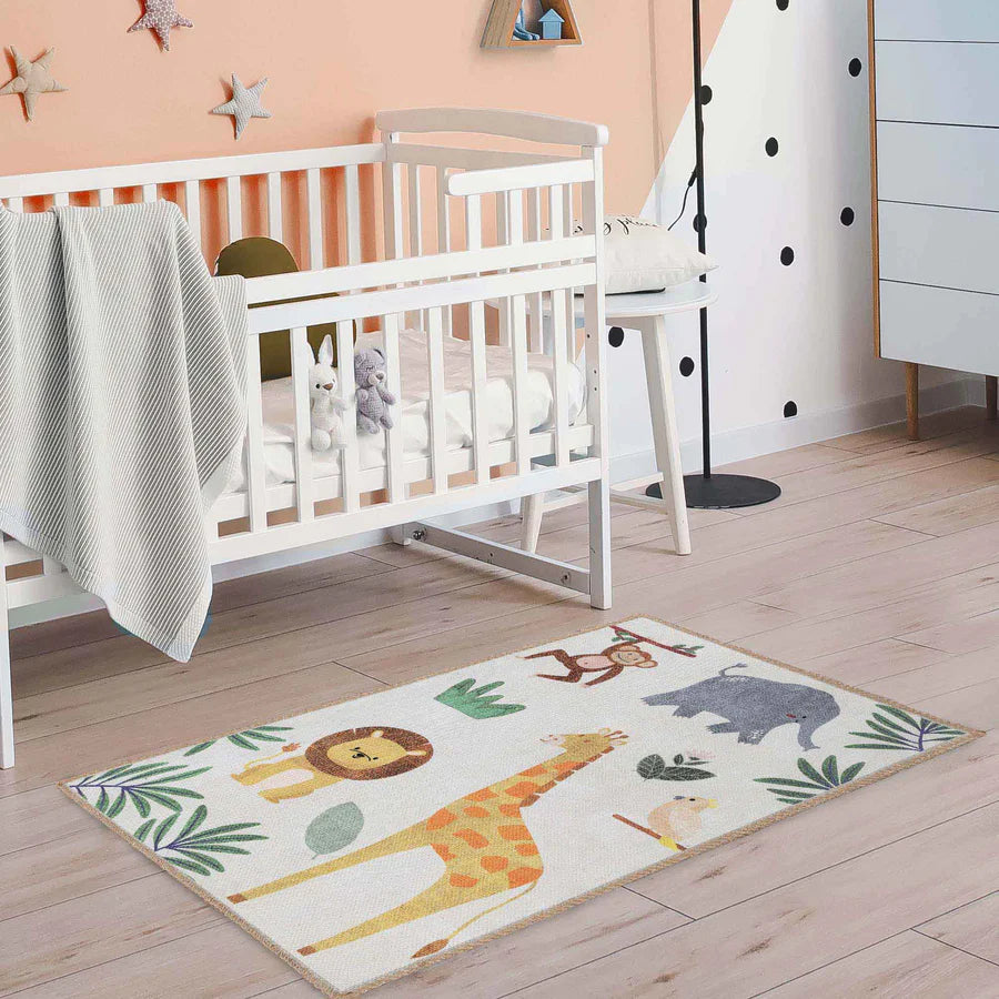 Non-Slip Animal Safari Playroom Rug for Kids - Soft Indoor Play Mat for Nursery, Bedroom & Play Area