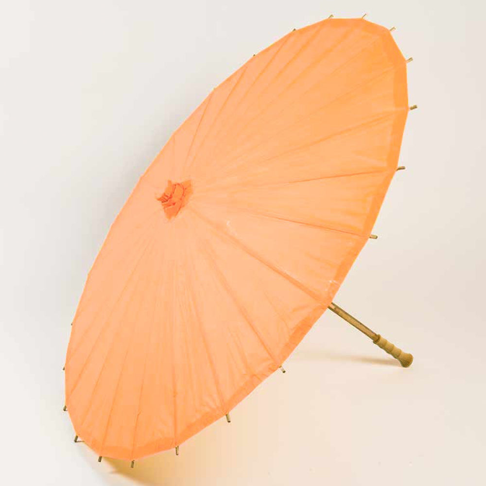 32 Orange Paper Parasol Umbrella with Elegant Bamboo Handle - Perfect for Hawaiian Luau Party, Tiki Bar Decor, Tropical Themed Weddings & Summer Photo Props