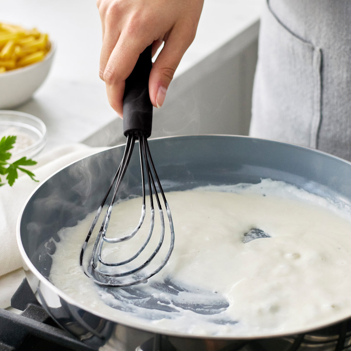 Premium Silicone Flat Whisk - Black | Non-Slip Heat-Resistant Kitchen Utensil for Baking, Cooking & Mixing | Perfect for Eggs, Sauces & Batters