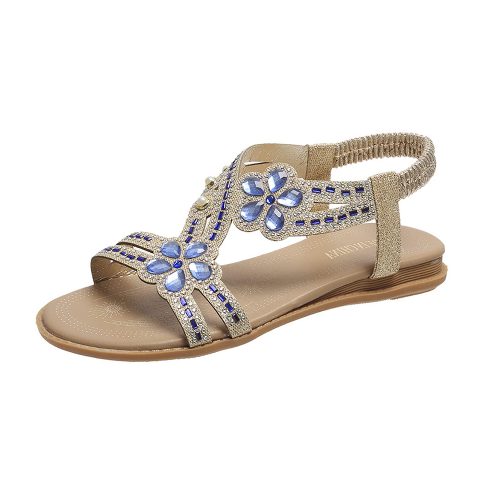 Stylish Open-Toe Rhinestone Flat Sandals for Women - Spring & Summer Beach Fashion with Floral Design - Perfect for Casual Outings, Vacations, and Summer Parties