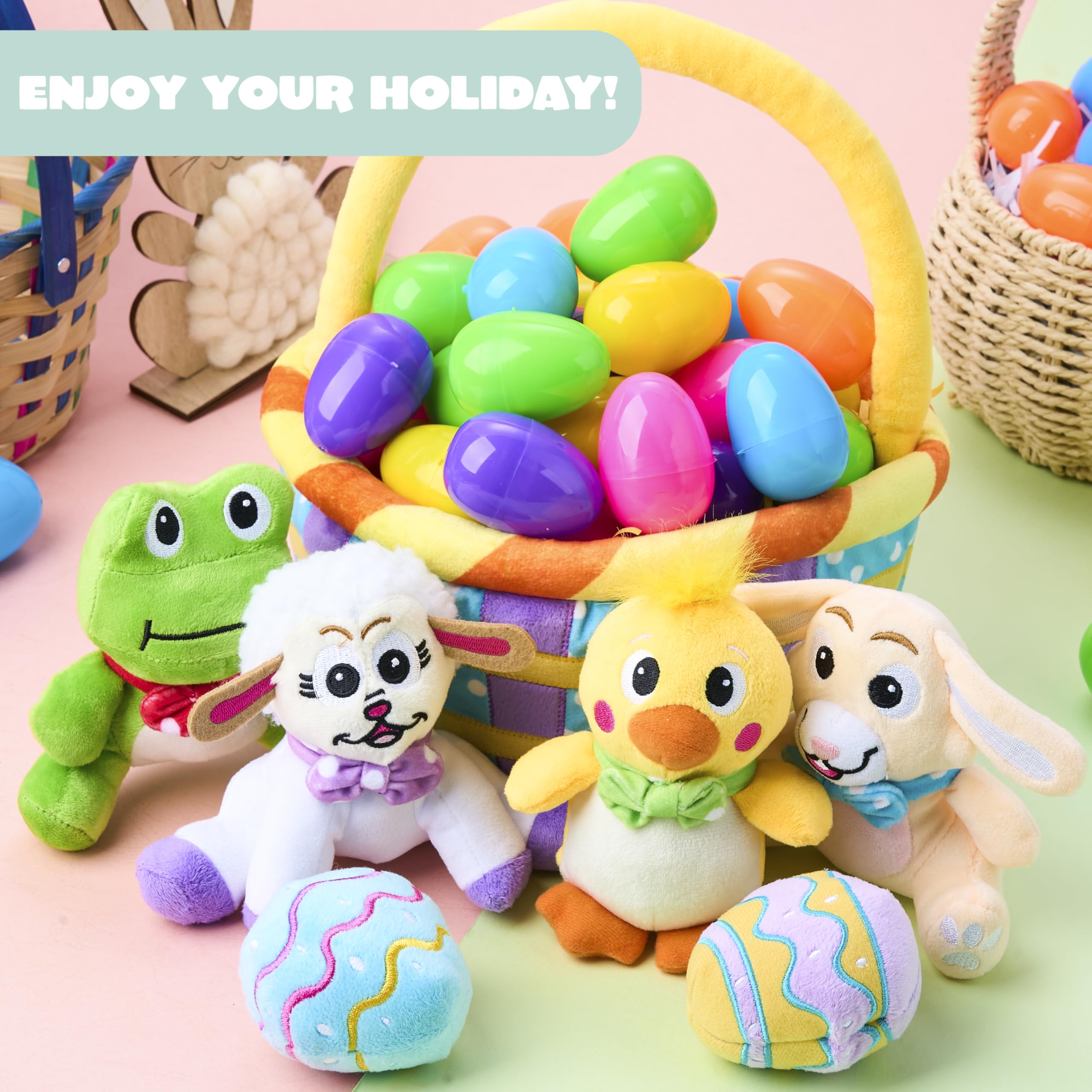 JOYIN 7-Piece Easter Basket Set with Stuffed Plush Toys for Kids - Easter Egg Hunt, Party Favors, Basket Stuffers & Decorations - Perfect for Easter Celebrations, Baby Showers & Kids' Birthday Parties