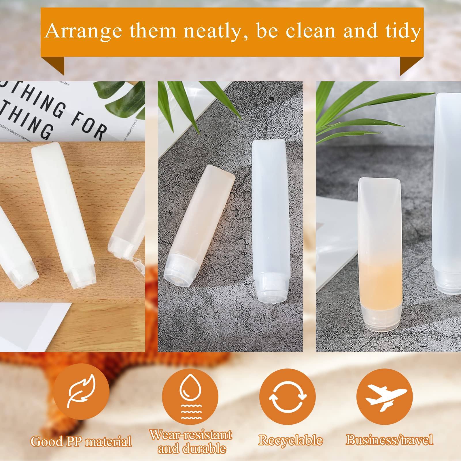 12-Piece Travel Size Bottles Set - 30ml & 50ml Clear Plastic Refillable Squeeze Containers for Toiletries | Perfect for Airplane Travel, Gym Essentials & Hotel Toiletries Organization
