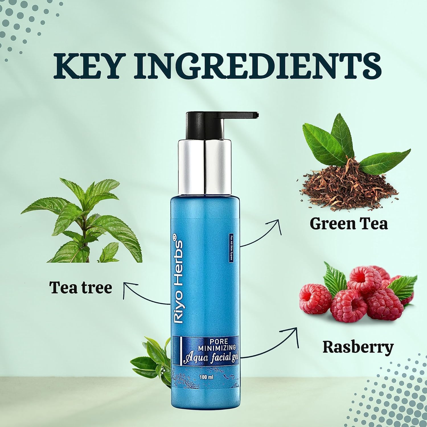 Riyo Herbs Pore Minimizing Aqua Gel - 100ml with Tea Tree Oil & Raspberry Seed Extract | Hydrating Face Moisturizer for Oily & Acne-Prone Skin | Reduces Pores & Refines Skin Texture | Perfect for Daily Skincare Routine & Post-Workout Refresh