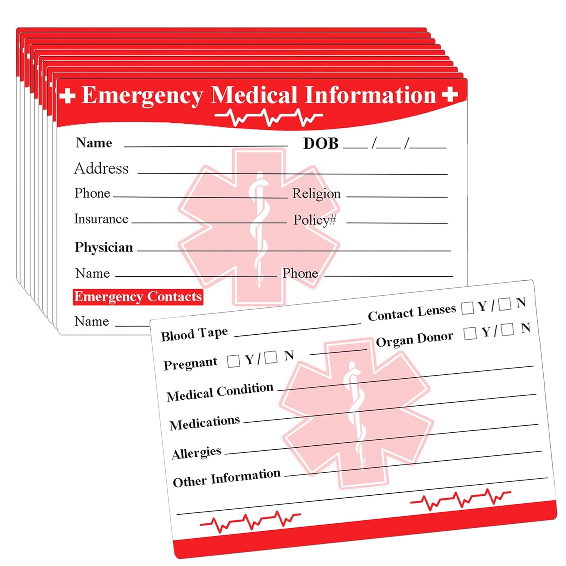 Emergency Medical ID Cards 25-Pack - Waterproof Wallet Medical Alert Cards with Emergency Contact Info (3.5