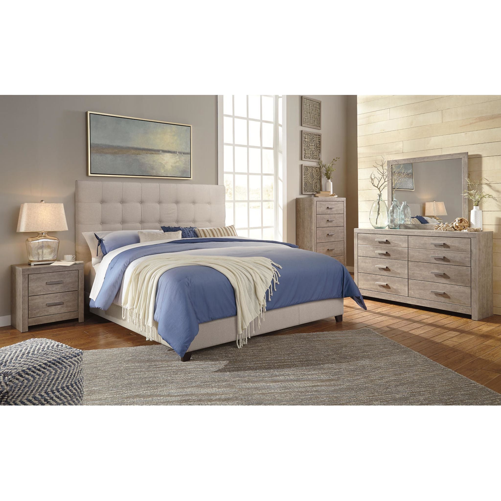 Dolante Upholstered Bed Frame - Queen Size Beige Fabric Headboard Platform Bed with Wooden Slats - Perfect for Master Bedroom, Guest Room & Modern Home Decor