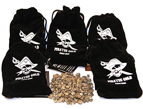 Natural Pyrite Fools Gold Crystals - Small Pirate Treasure Black Gift Bags (Set of 5) - Perfect for Mineral Collections, Pirate Party Favors & Unique Gift Packaging