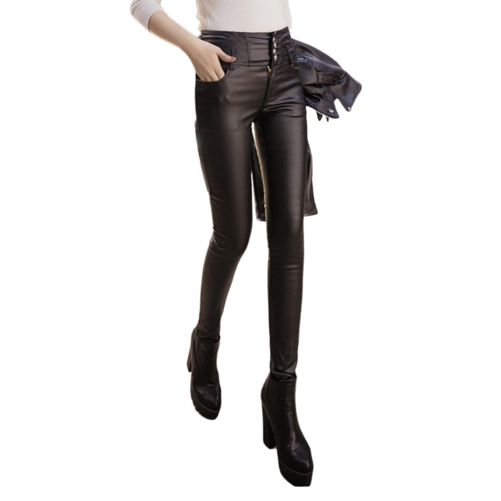 Faux Leather Leggings for Women - Tummy Control High Waisted Fleece Lined - Perfect for Winter & Workouts