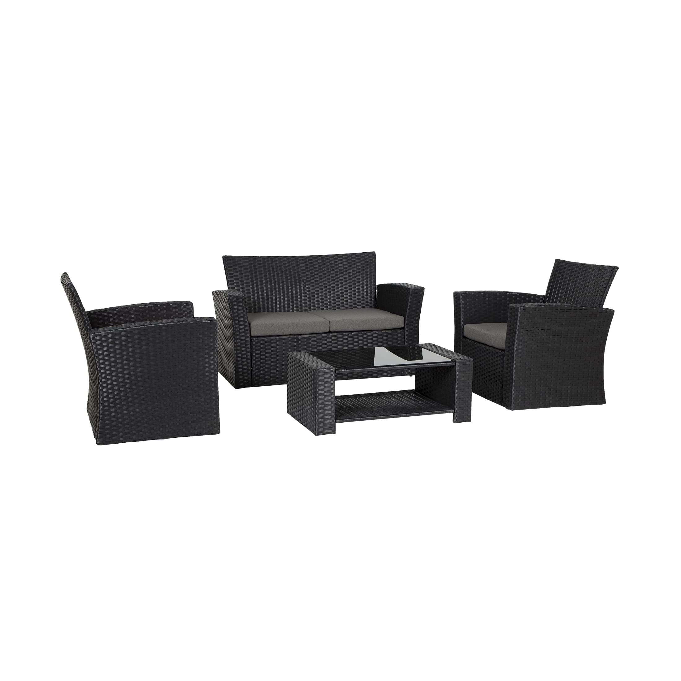 WestinTrends 4-Piece Coastal Black Patio Furniture Set - All-Weather HDPE Rattan Wicker Outdoor Sofa Set with Tempered Glass Coffee Table - Gray - Perfect for Backyard, Poolside & Beach House Decor