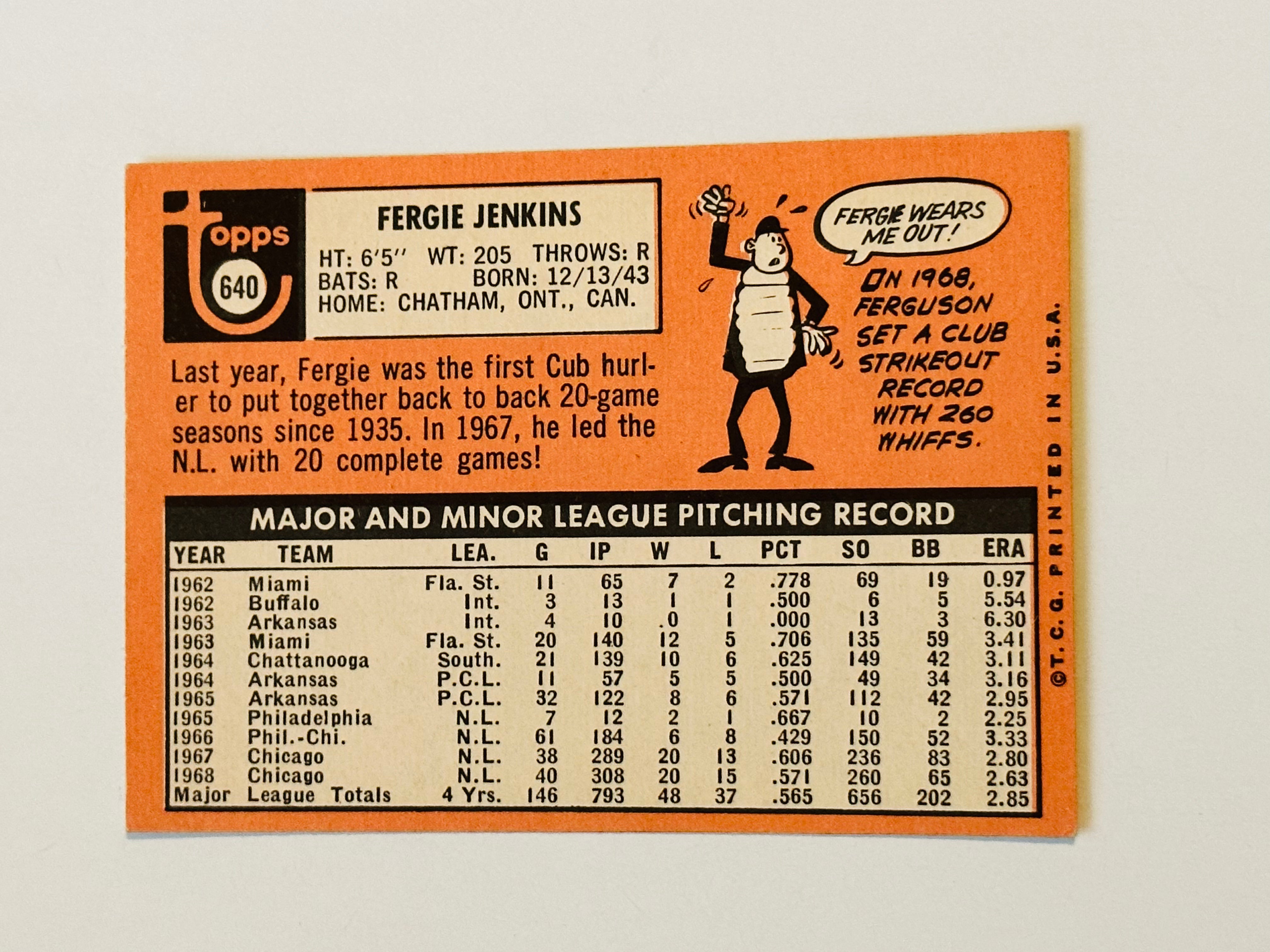 1969 Topps Fergie Jenkins PSA Graded Baseball Card - Mint Condition Vintage Collectible for Sports Memorabilia Fans & Card Investors