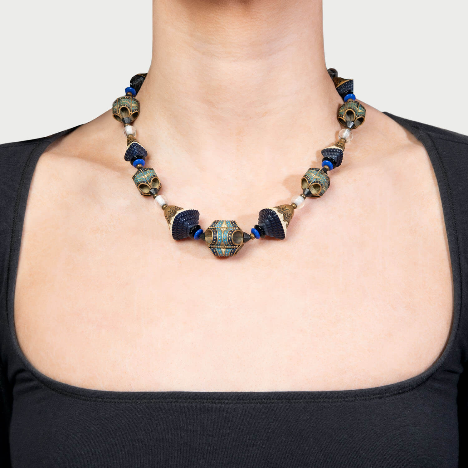 Vintage French Brass Enamel Crystal Glass Necklace - Elegant Antique Jewelry for Women, Perfect for Weddings, Parties & Special Occasions