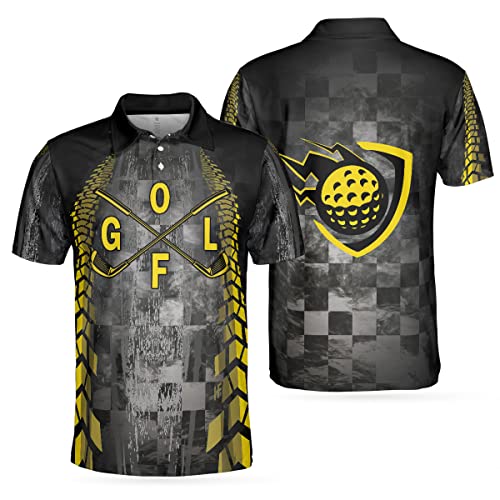 HYPERFAVOR Men's Golf Polo Shirts - Breathable Short Sleeve Performance Shirt with Yellow Pattern - Ideal for Golf, Casual Wear & Outdoor Activities