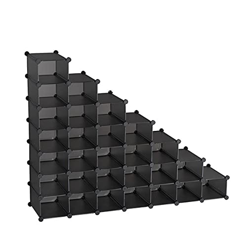 7-Tier Shoe Rack Organizer - Space Saving 28-Pair Plastic Shoe Storage Cabinet for Entryway, Hallway, Bathroom & Living Room - Gray | Perfect for Small Spaces, Apartment & Closet Organization
