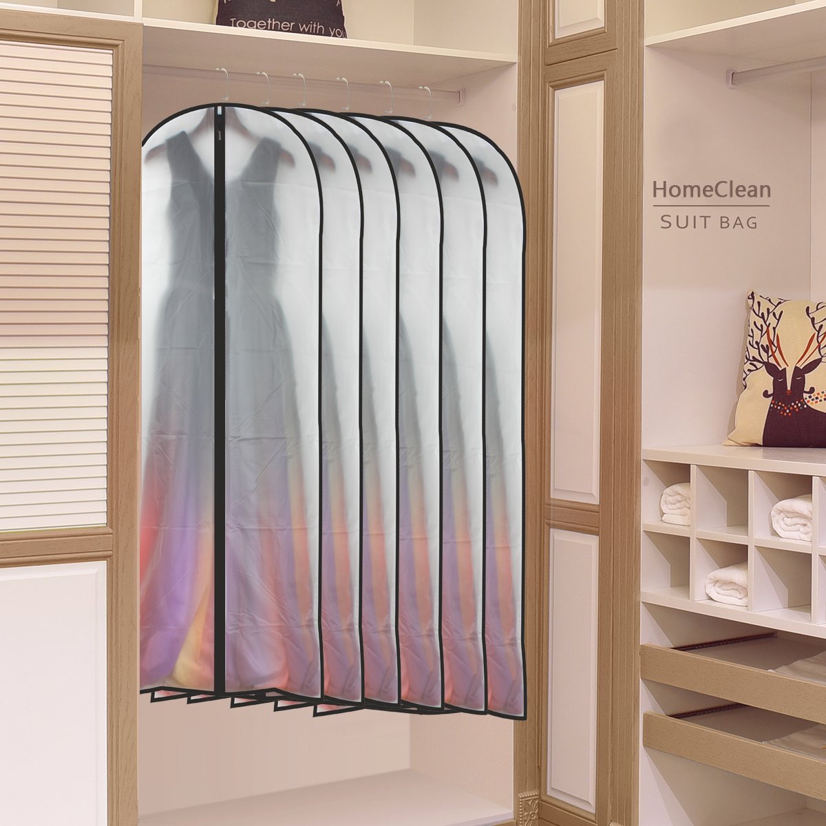 6-Pack Black Breathable Hanging Garment Bags with Clear Full Zipper - 24