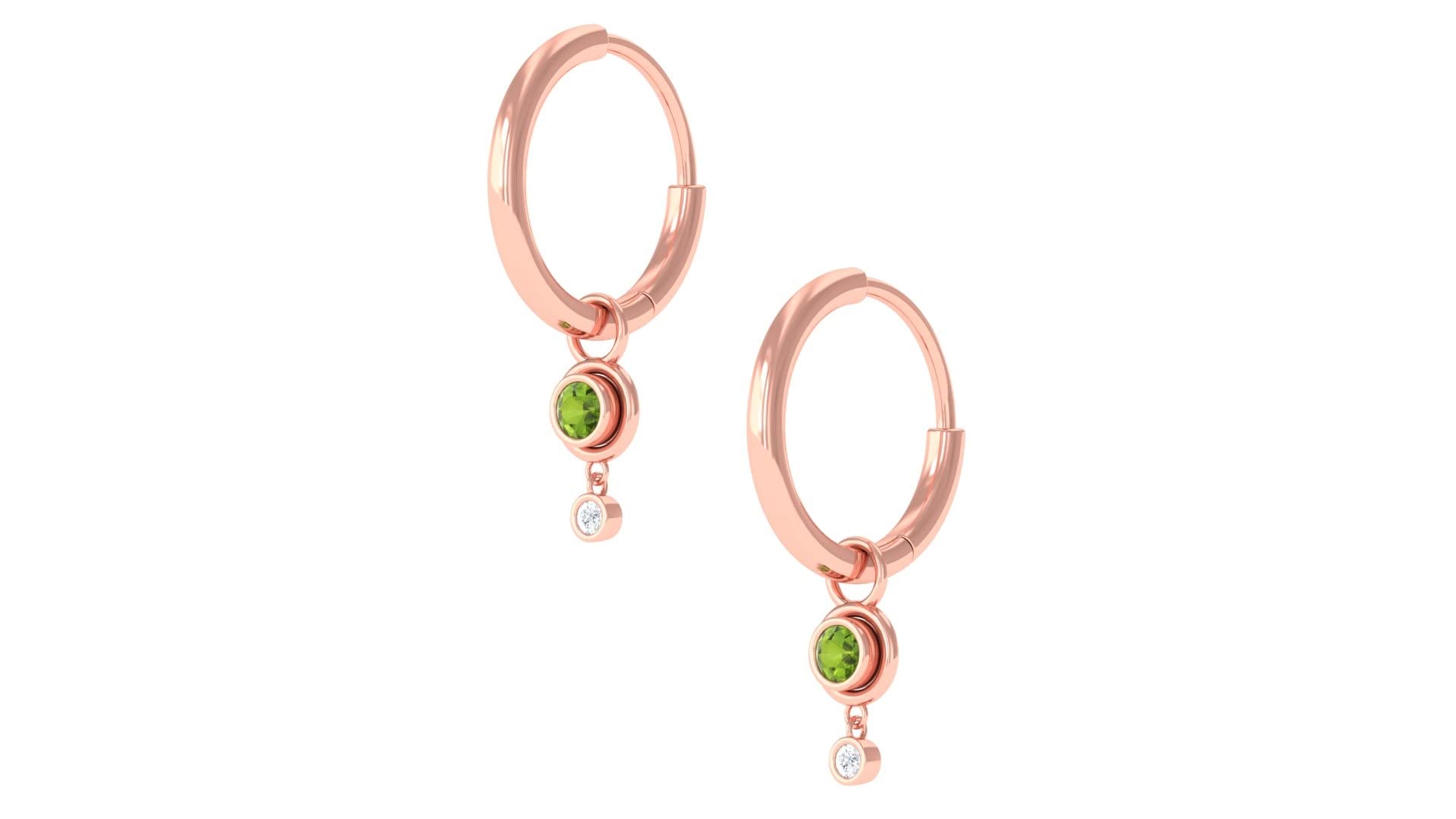 1/4 CT Peridot and Diamond Hoop Earrings for Women - 14K Solid Gold Hinged Drop Earrings - Perfect for Weddings, Parties & Everyday Wear