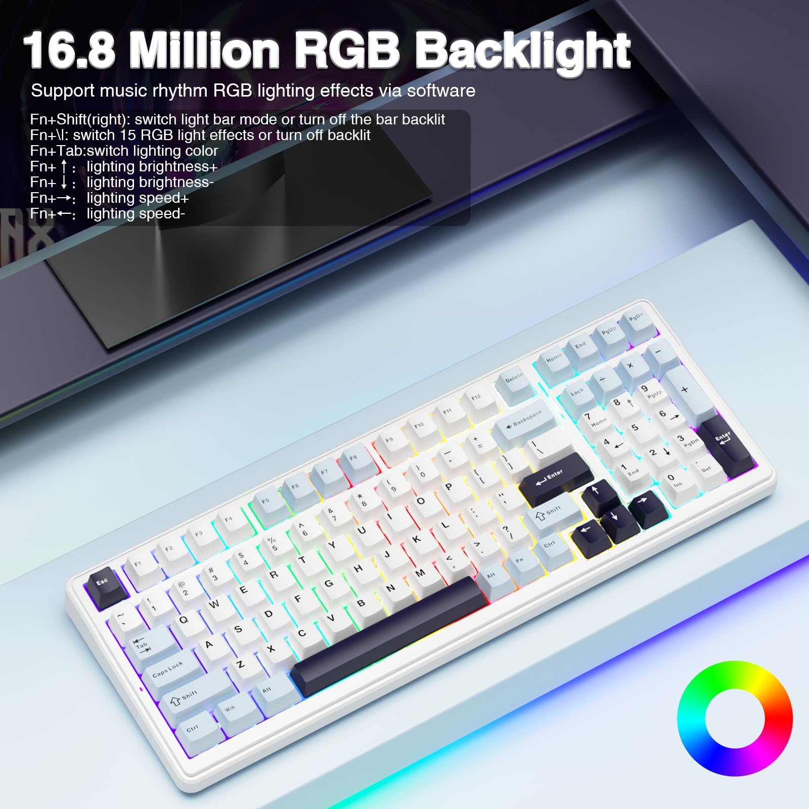 AULA F99 Wireless Mechanical Gaming Keyboard - Hot Swappable Custom Keyboard with Pre-Lubed Linear Switches, Gasket Mount Structure, RGB Backlit for PC/Mac (Blue & White) - Perfect for Gaming, Typing & Office Work