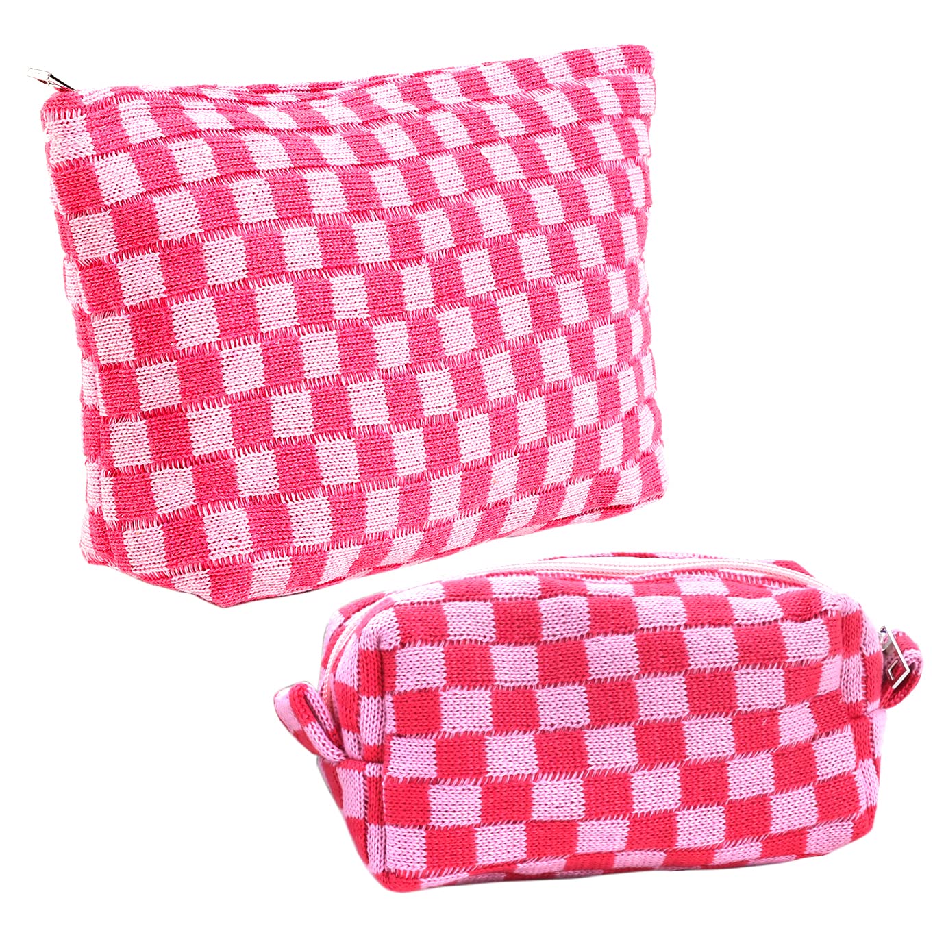 HUTIP Travel Makeup Bag Organizer - Large & Small Pink Checkered Cosmetic Bag Set for Women | Cute Aesthetic Preppy Makeup Pouch & Toiletry Bag | Perfect for Travel, Gym, Work & Daily Use