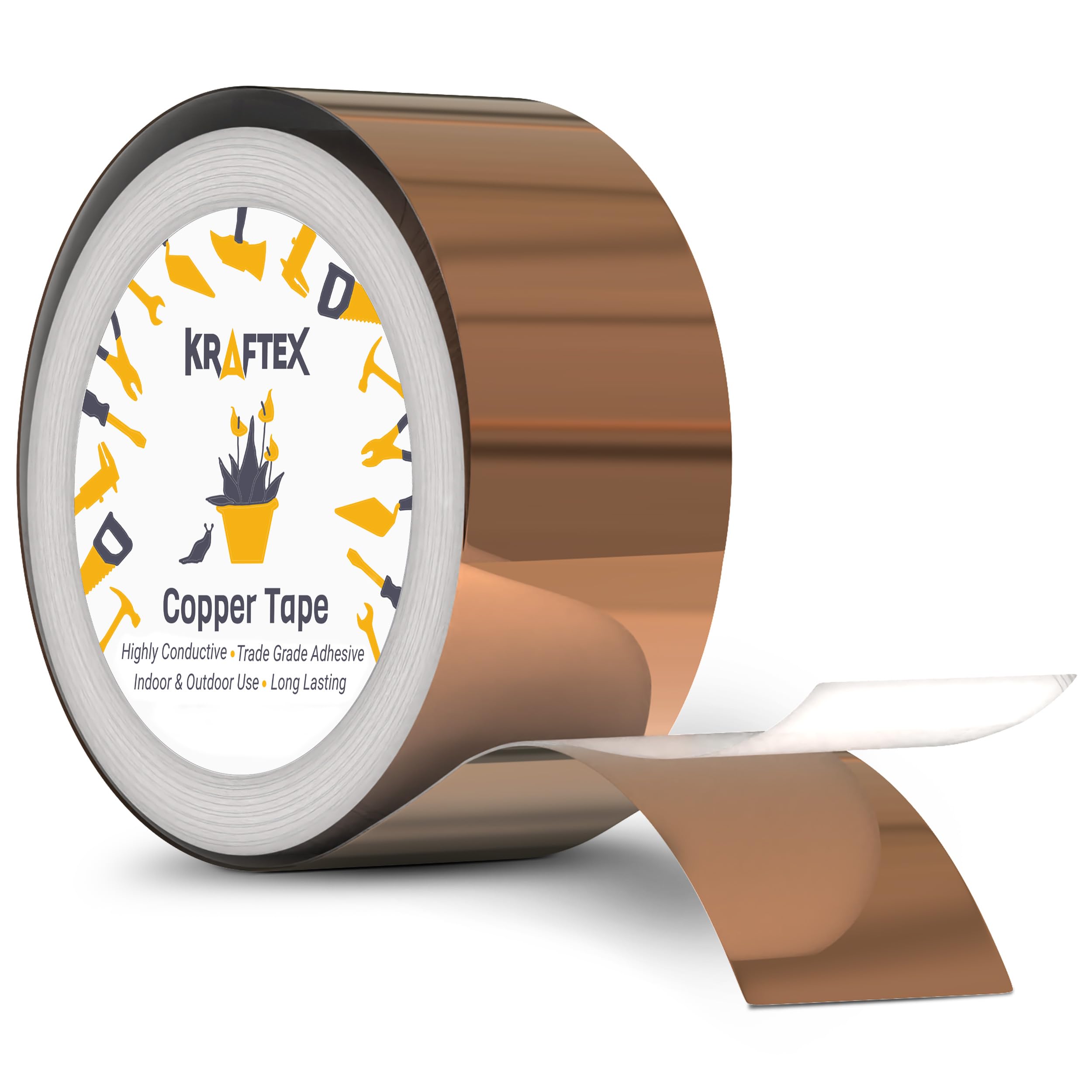 Premium Kraftex Copper Tape [1 Inch x 66ft] - Conductive Adhesive Copper Foil Tape for Stained Glass, Slug Repellent, Guitar Shielding & Faraday Cage Projects | DIY Crafts, Electronics Repair & EMI Protection