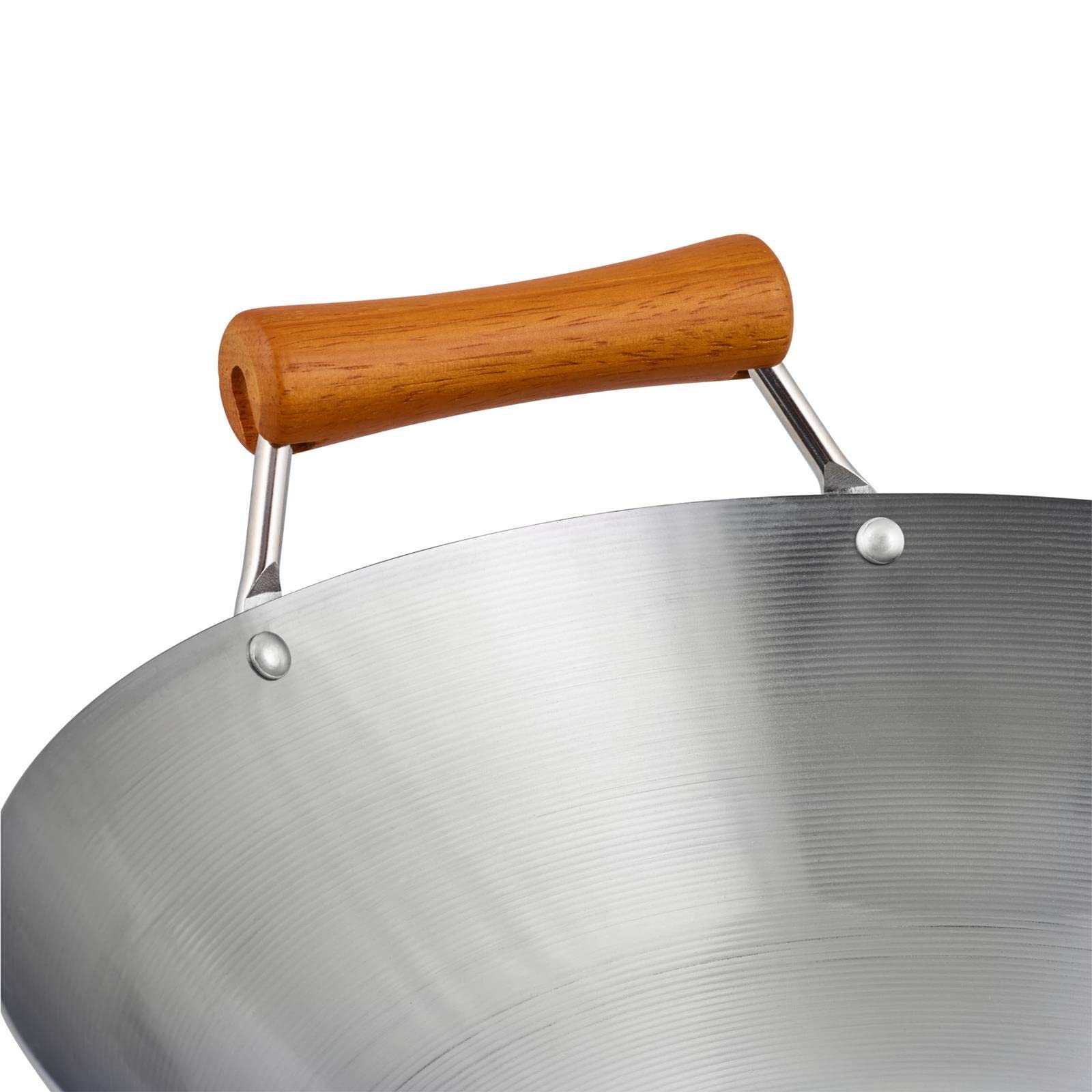 Ken Hom KH432003 Traditional Carbon Steel Wok - 32cm, Induction Compatible, Metal Utensil Safe, Dishwasher Not Recommended - Perfect for Stir-Frying, Sautéing & Asian Cooking